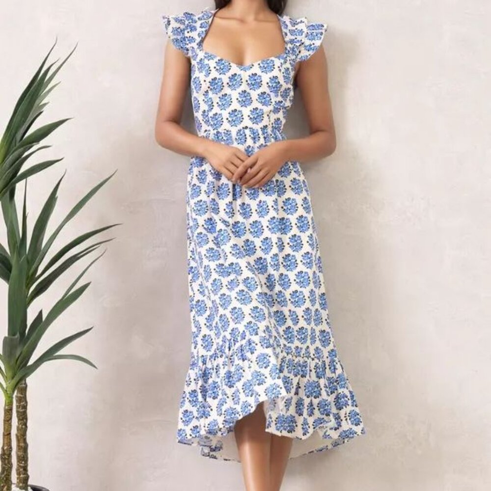 NWT Yumi Kim Blue and White Floral Midi Dress (Betty Dress) , Size Small
